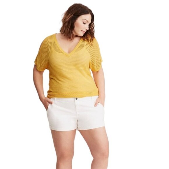 Torrid Open Stitch Cold Shoulder Yellow Dolman Sweater Sz 1X - Picture 13 of 13